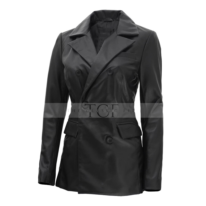 Women's Leather Blazer Coat | Black