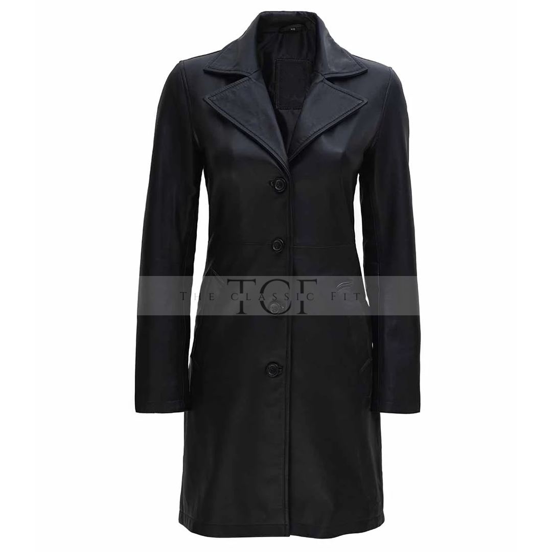 Women's Real Leather Car Coat | Black