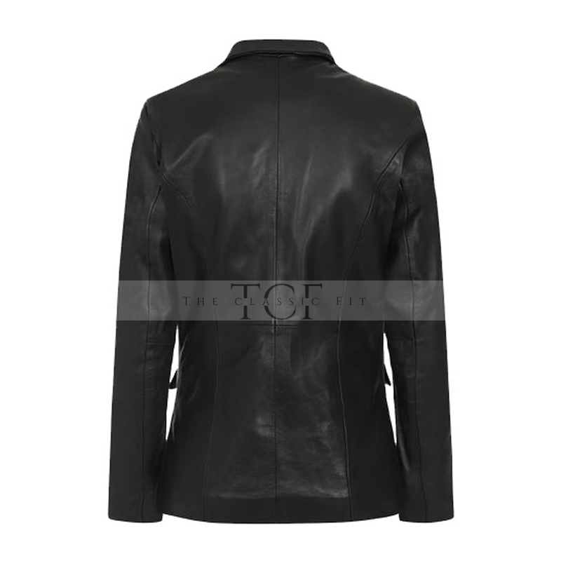 Women's Leather Blazer Coat | Black