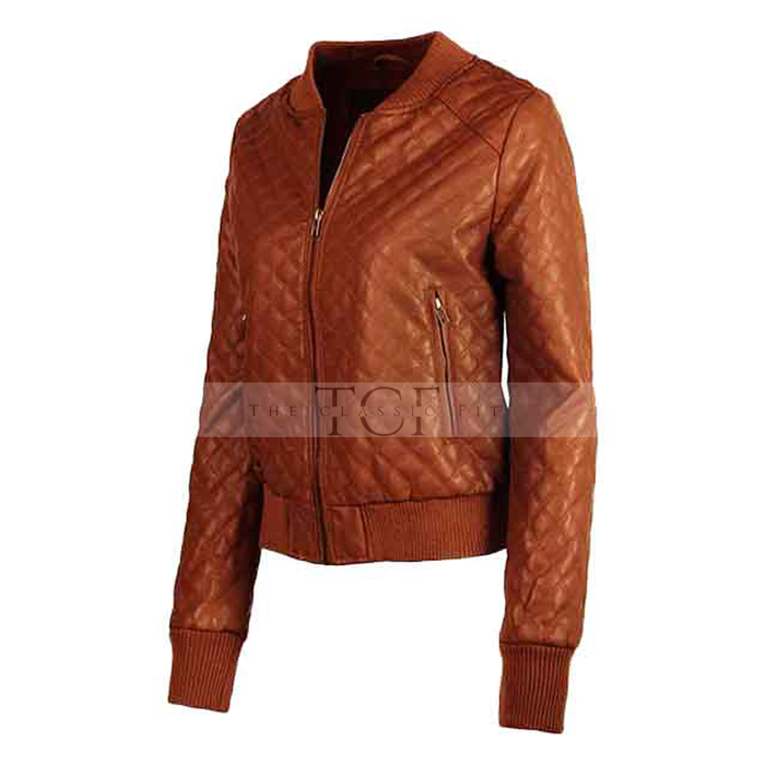 Women's Bomber Zip up Genuine Leather Jacket | Brown