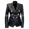 Women's Leather Formal Blazer Coat | Black