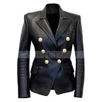 Women's Leather Formal Blazer Coat | Black