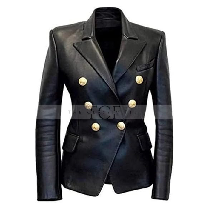 Women's Leather Formal Blazer Coat | Black