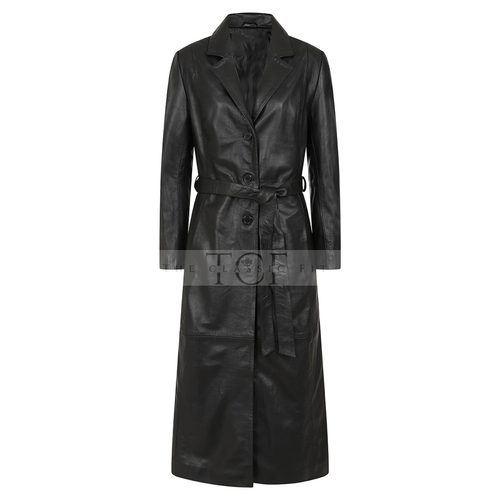 Women's Real Leather Trench Coat | Black