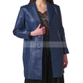 Women's Real Long Leather Trench Coat | Blue