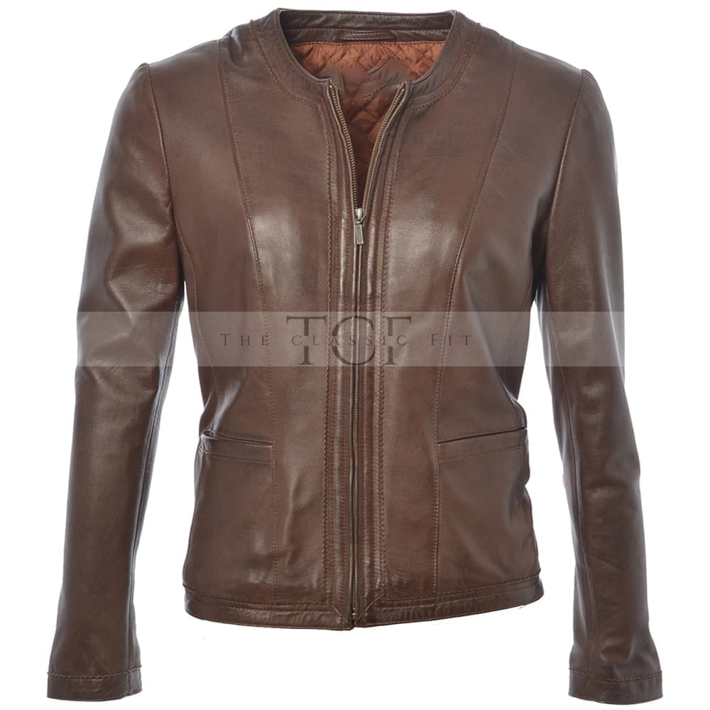 Women Motorcycle Leather Jacket | Brown