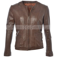 Women Motorcycle Leather Jacket | Brown