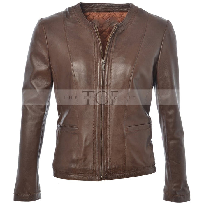 Women Motorcycle Leather Jacket | Brown