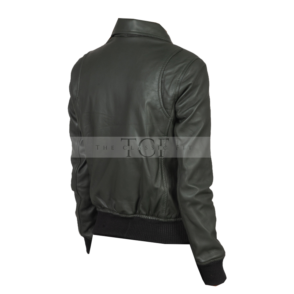 Women's Pure Bomber Leather Jacket | Green