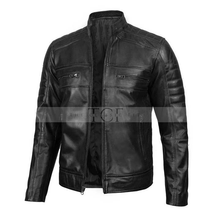 Men's  Biker Genuine Leather Moto Racer Jacket | Black