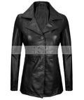 Women's 3/4 Length Genuine Leather Coat | Black