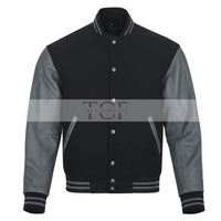 Men's Bomber Leather Jacket | Black/Grey
