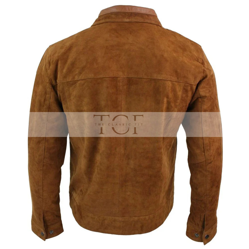 Men's  Suede Leather Jacket, Zip Front | Brown