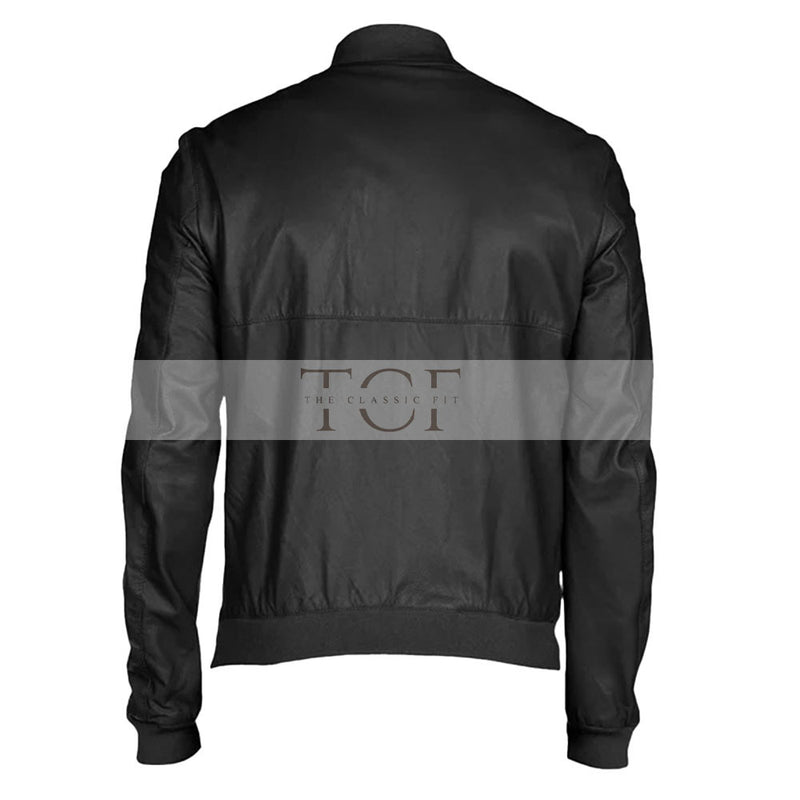 Men's  Leather Bomber Jacket | Black