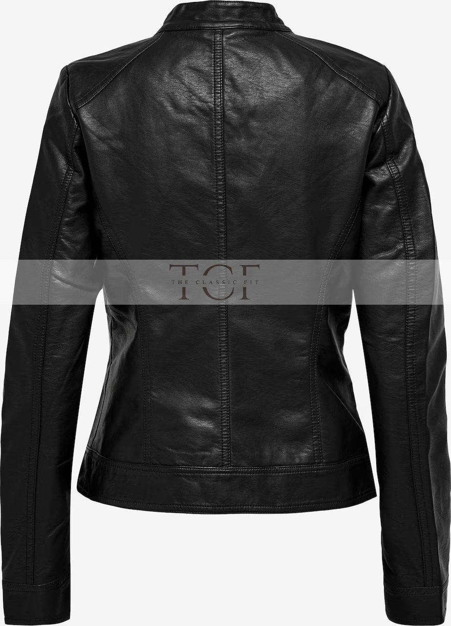 Women's Biker Style Leather Jacket | Black
