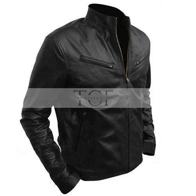 Men's Black Cafe Racer Leather Jacket | Black