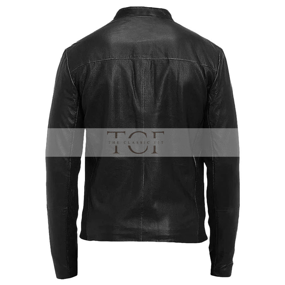 Men's Leather Biker Jacket,YKK Zipper Closure | Black