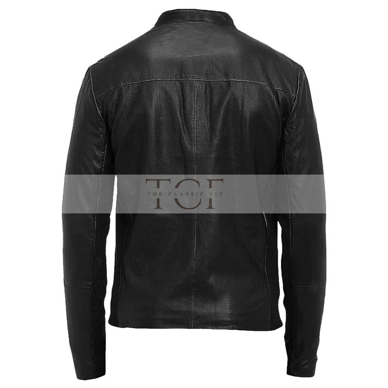Men's Leather Biker Jacket,YKK Zipper Closure | Black