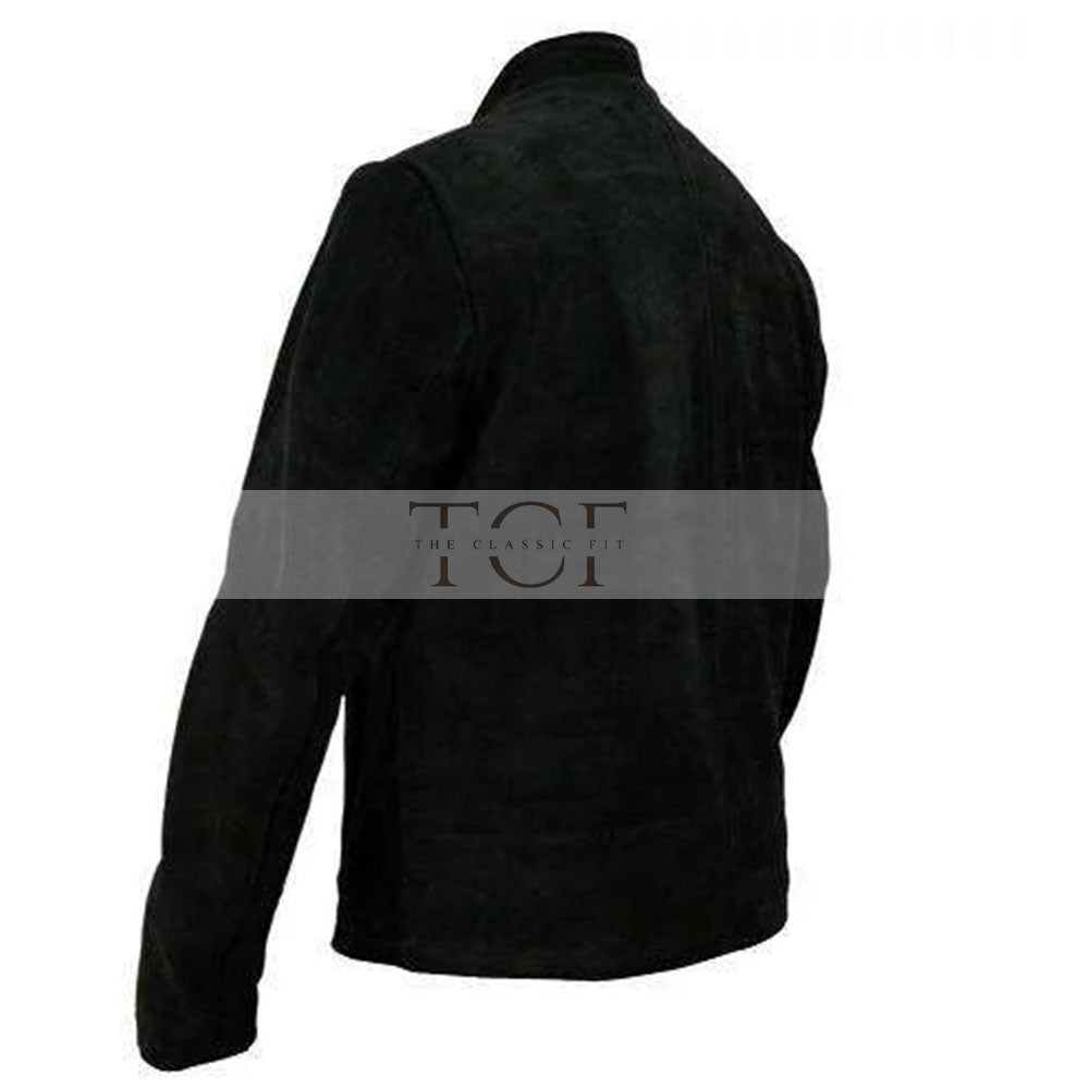 Men's Suede Leather Jacket, Zip Front | Black