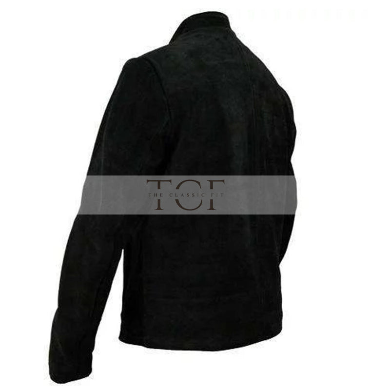 Men's Suede Leather Jacket, Zip Front | Black