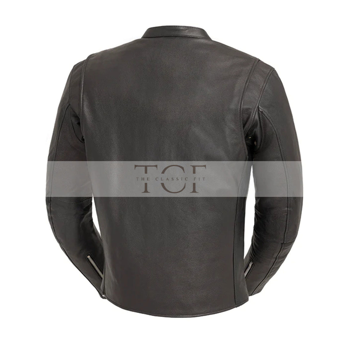 Men's  Leather Motorcycle Jacket with Zipper Closure | Black