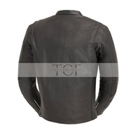 Men's  Leather Motorcycle Jacket with Zipper Closure | Black