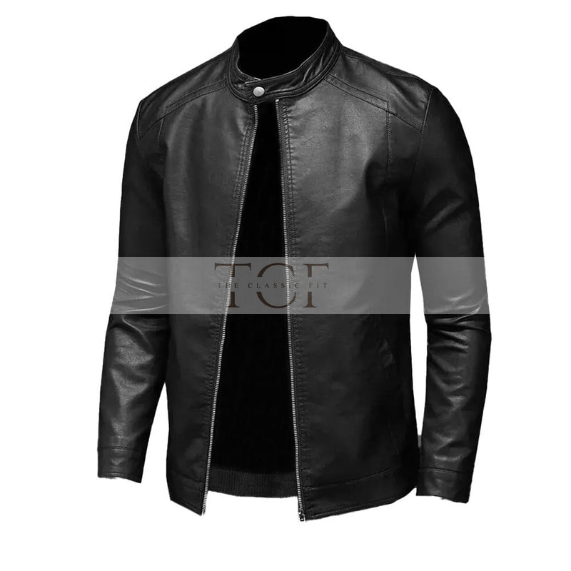 Men's Cafe Racer Leather Jacket | Black