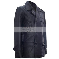 Men's Dr Who Christopher 9th Dr Cosplay Coat, Double Breasted, German Naval, Leather Jacket | Black