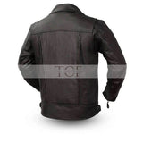 Men's Classic Motorcycle Leather Jacket , Zip Front, Multiple Pockets | Black