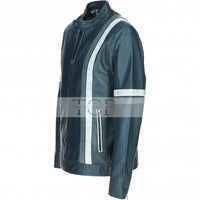Men's Motorcycle Leather Jacket Gray & White Stripes | Blue & Black