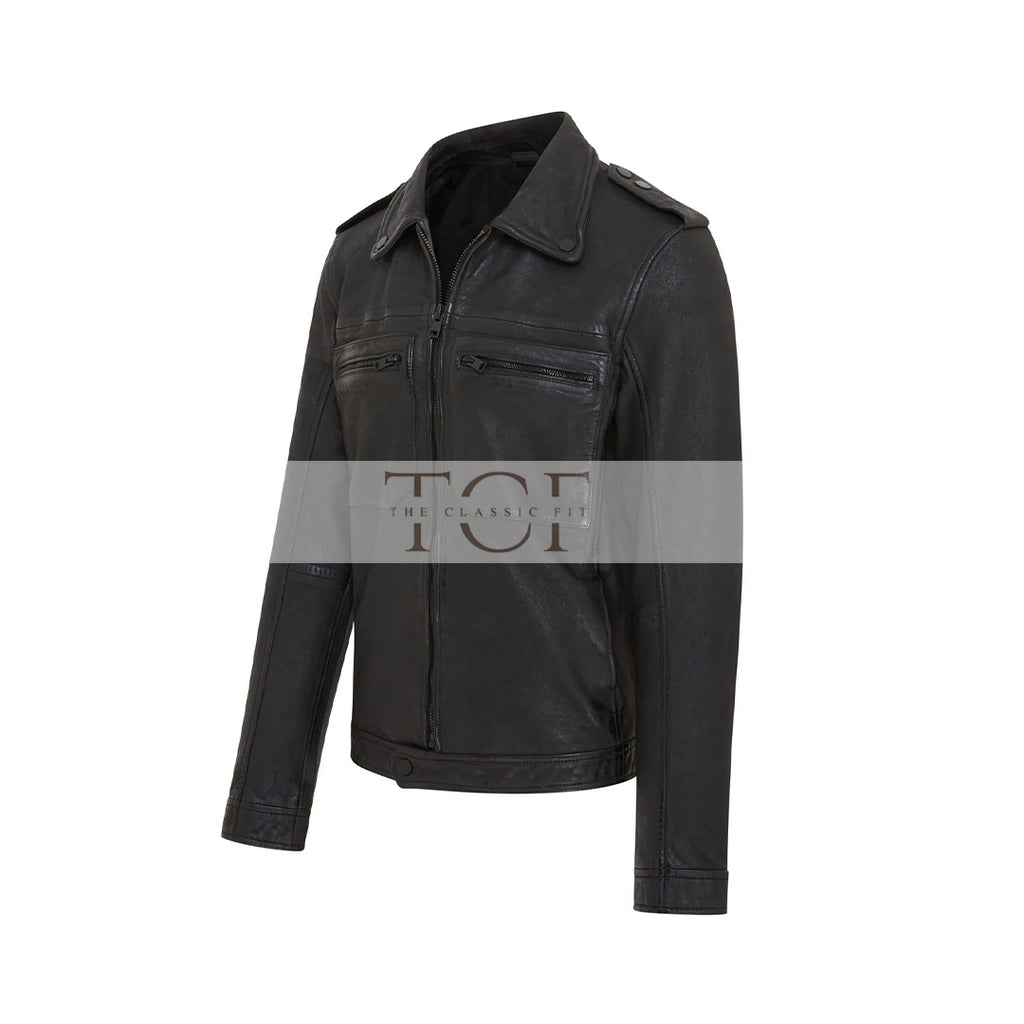 Men's Biker Style Leather Jacket | Black