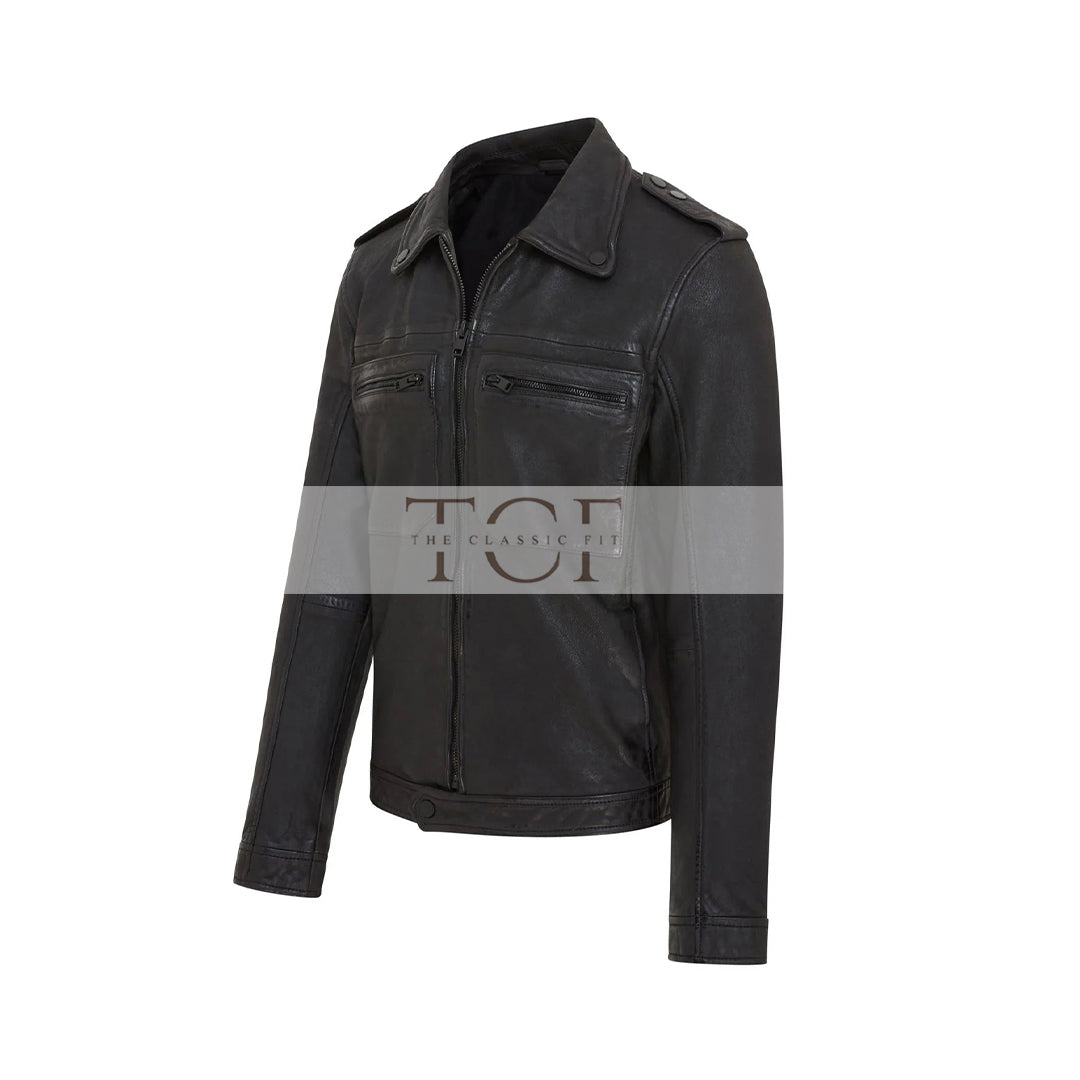 Men's Biker Style Leather Jacket | Black