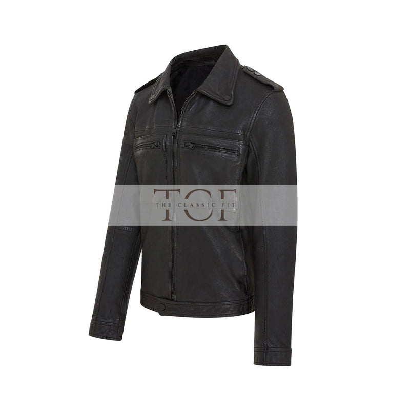 Men's Biker Style Leather Jacket | Black