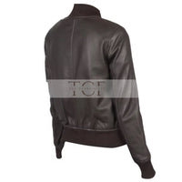 Women's Classy Bomber Biker Leather Jacket, Zip Front, Sleeve Pocket, YKK Zipper | Brown