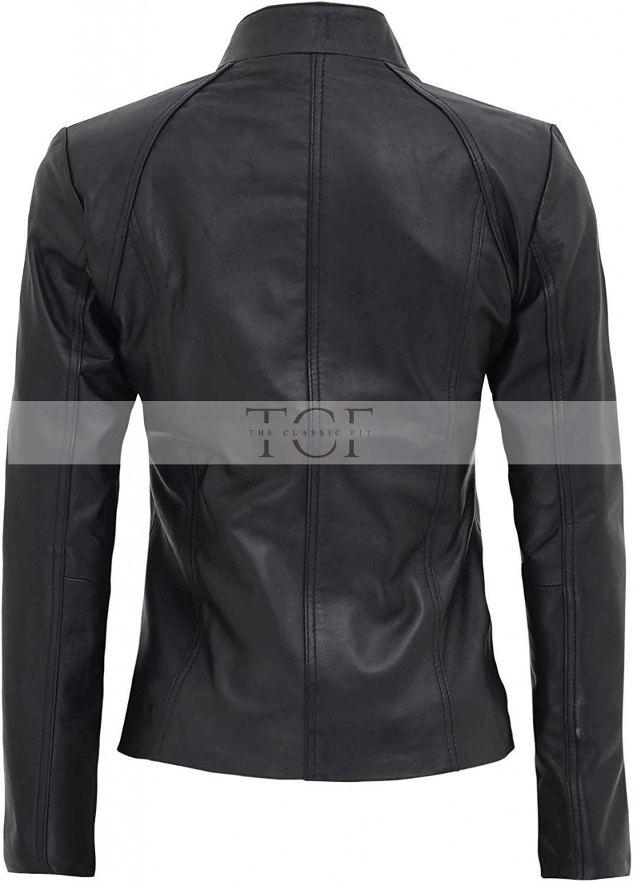 Women's Leather Jacket, Zipper Closure | Black