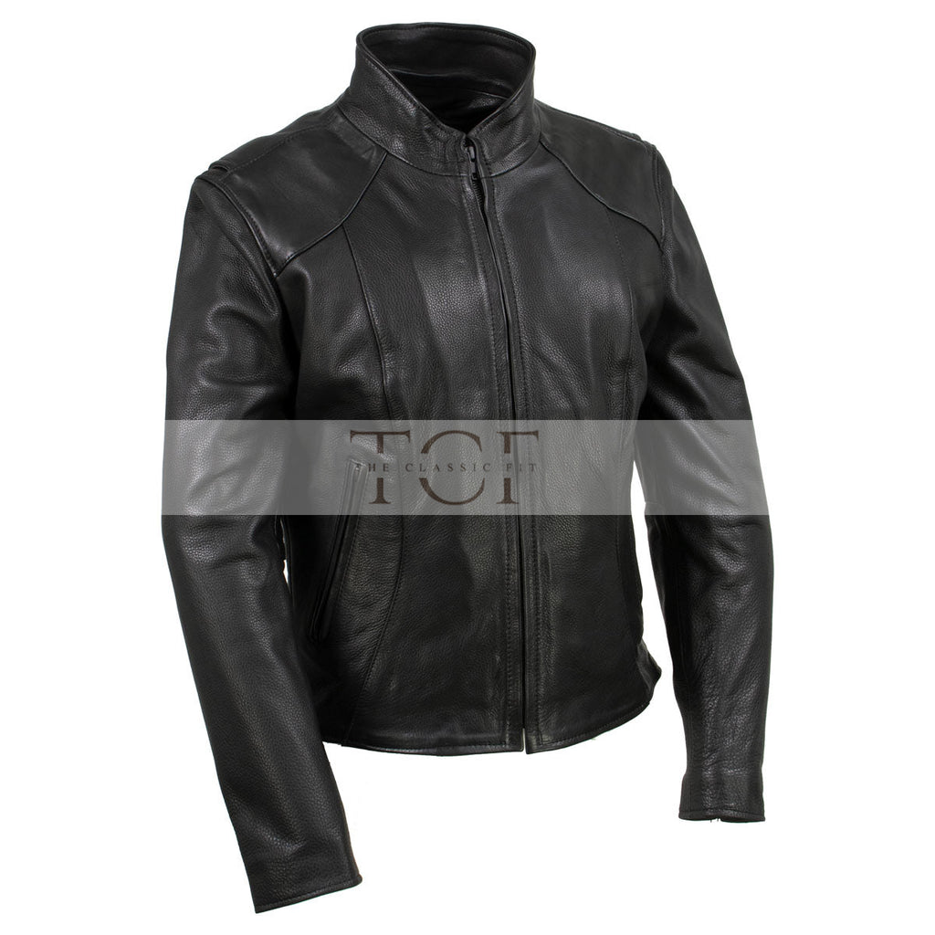 Women's Café Racer Motorcycle Leather Jacket | Black