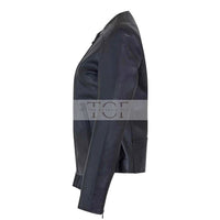 Women's Motorcycle Jacket Zip Front with Lapel Collar | Black