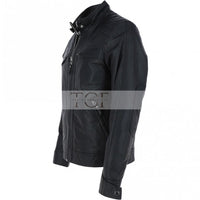 Men's Motorcycle Leather Jacket, Multiple Zippered Pockets | Black