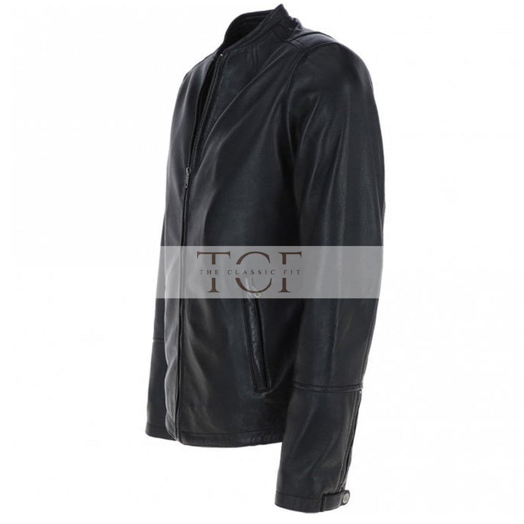 Men's Café Racer Style Leather Jacket | Black