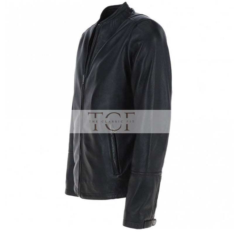 Men's Café Racer Style Leather Jacket | Black