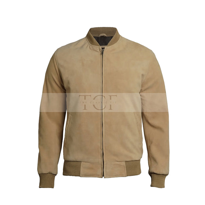 Men's Bomber Suede Leather Jacket | Camel Brown