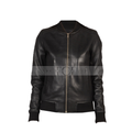 Women's Biker Bomber Leather Jacket | Black