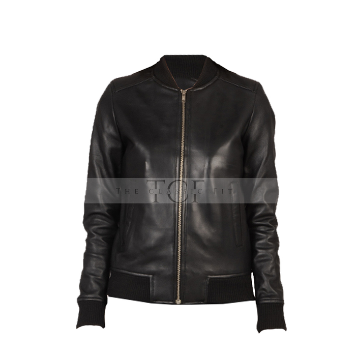 Women's Biker Bomber Leather Jacket | Black