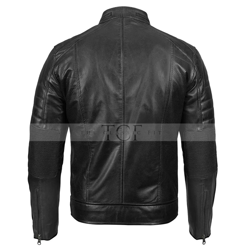 Men's  Biker Genuine Leather Moto Racer Jacket | Black