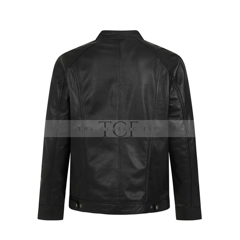 Men's Leather Zip-Up Jacket, Biker Style | Black