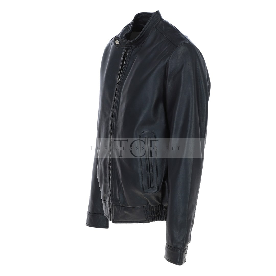 Men's Genuine Leather Bomber Jacket | Black
