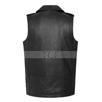 Men's Leather Biker Vest with Zipper, Belted Waist | Black