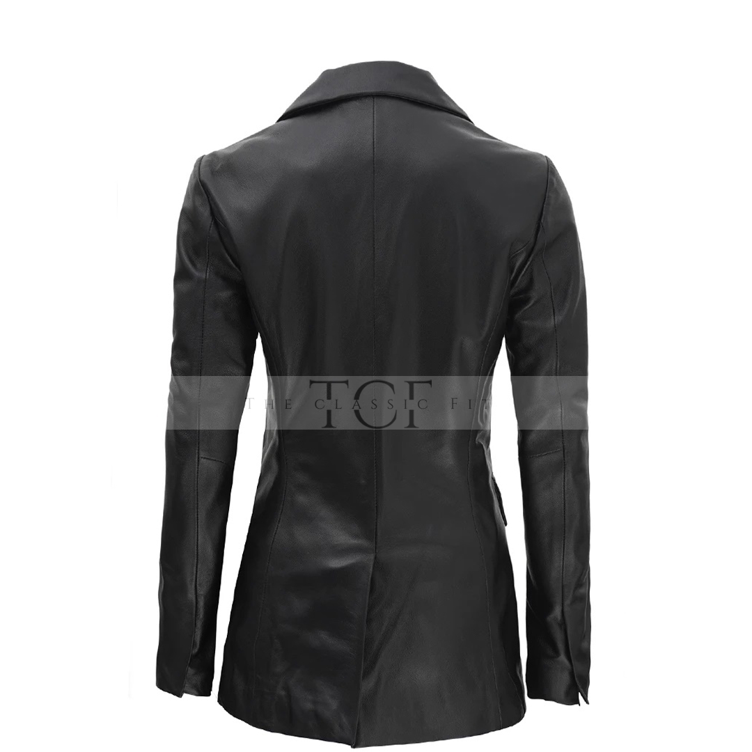 Women's Leather Blazer Coat | Black