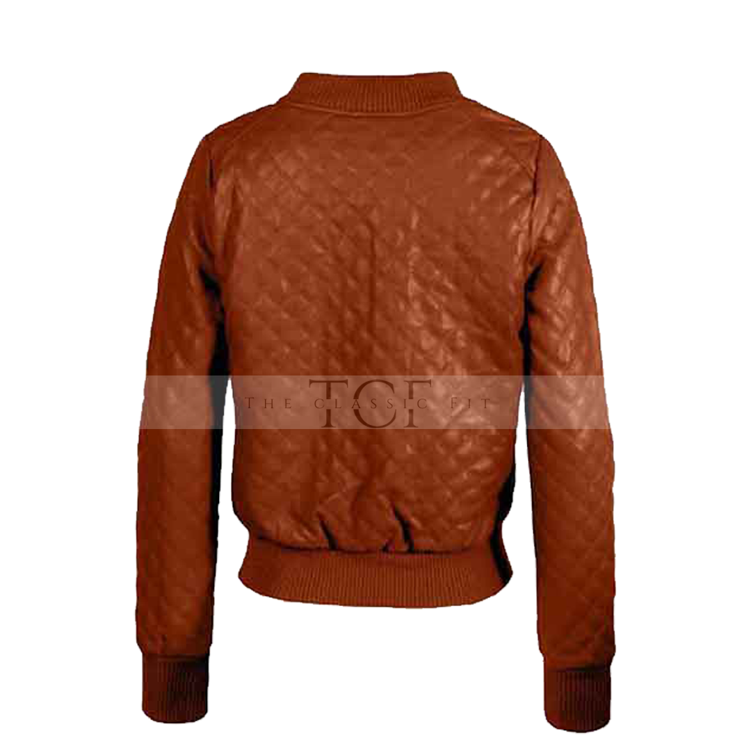 Women's Bomber Zip up Genuine Leather Jacket | Brown