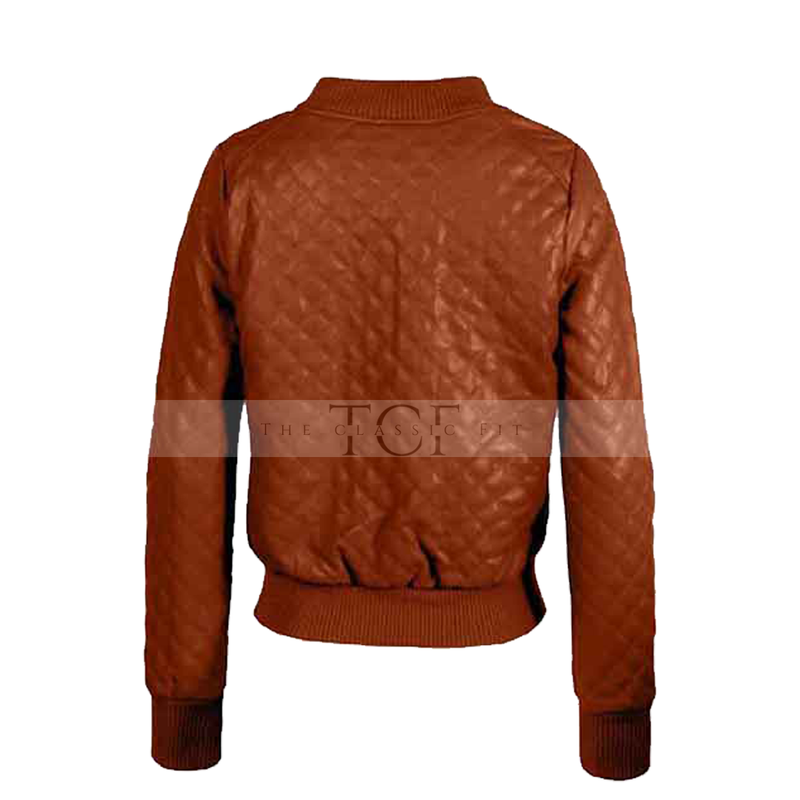 Women's Bomber Zip up Genuine Leather Jacket | Brown